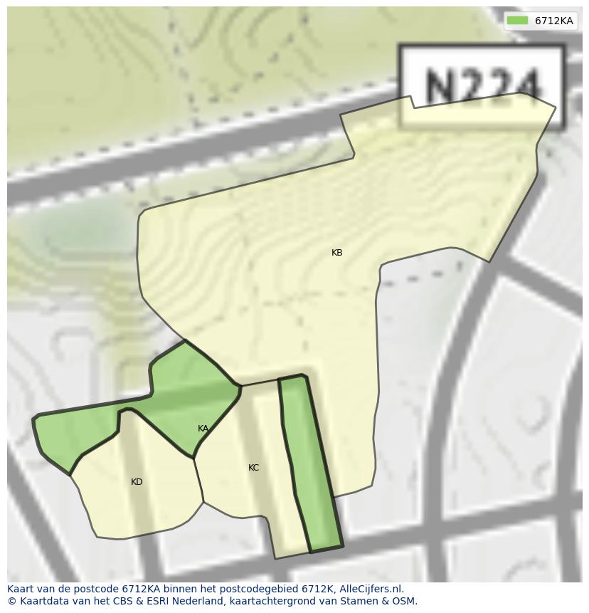 Afbeelding van het postcodegebied 6712 KA op de kaart.