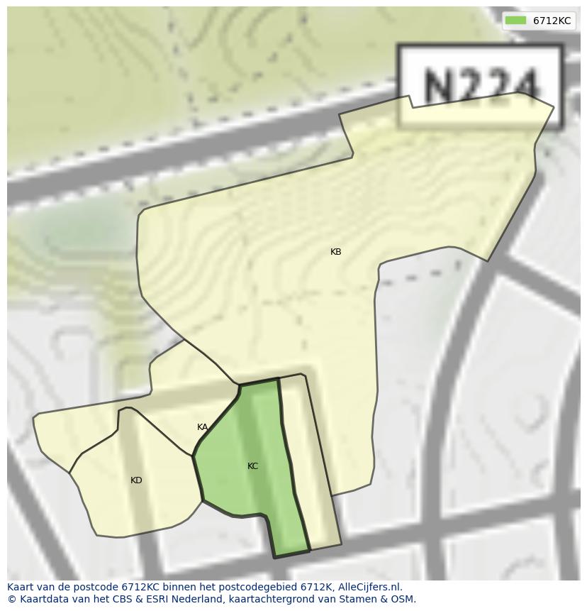 Afbeelding van het postcodegebied 6712 KC op de kaart.