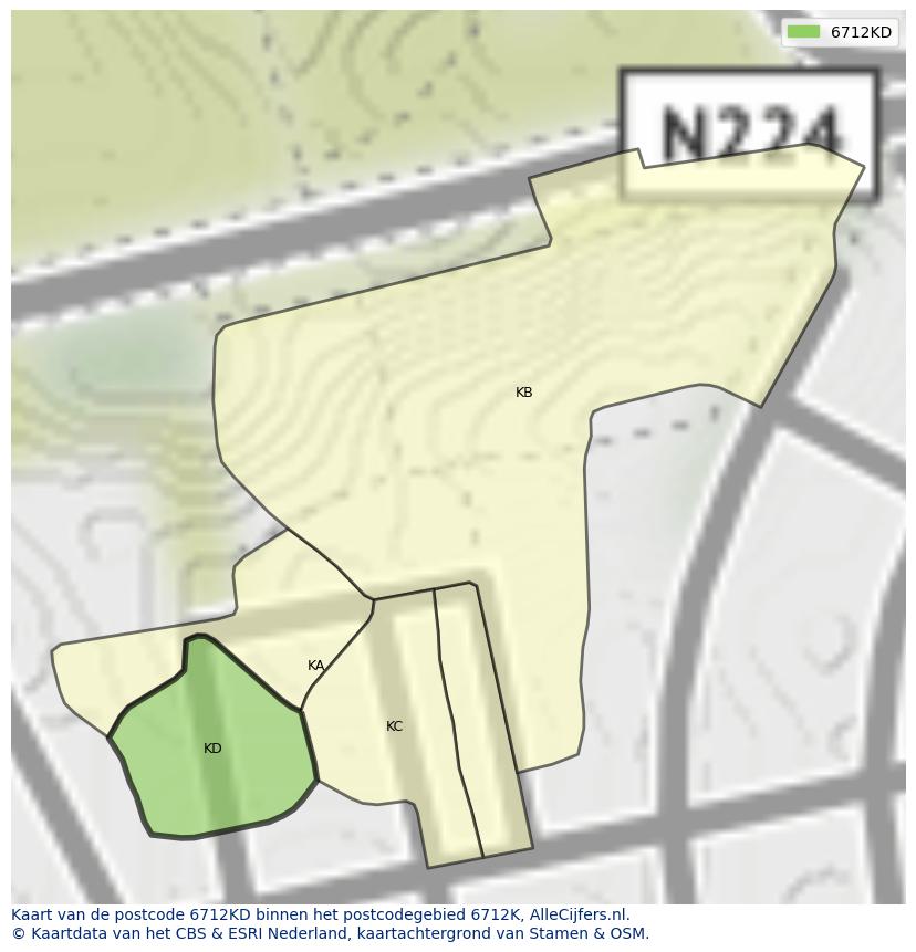 Afbeelding van het postcodegebied 6712 KD op de kaart.