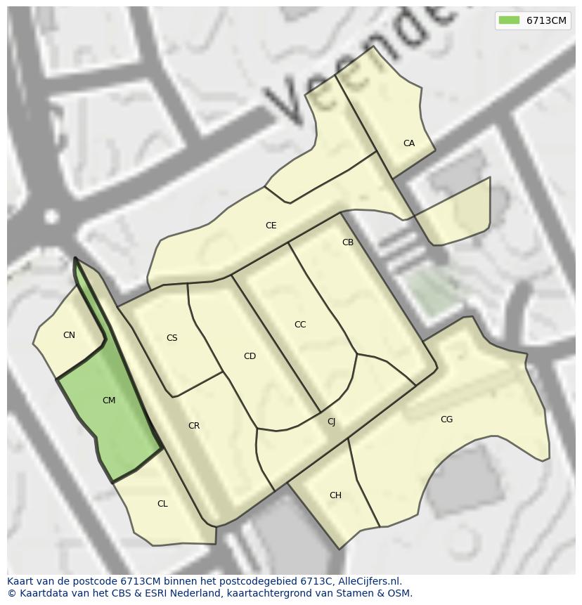 Afbeelding van het postcodegebied 6713 CM op de kaart.