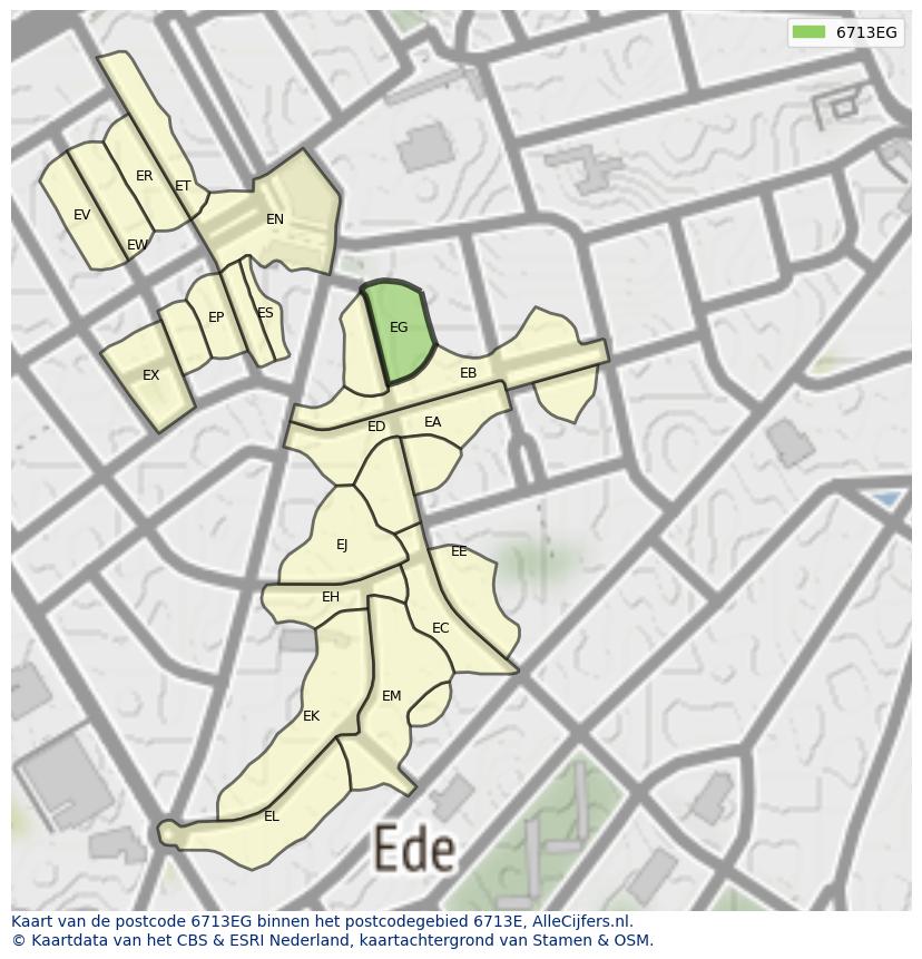 Afbeelding van het postcodegebied 6713 EG op de kaart.