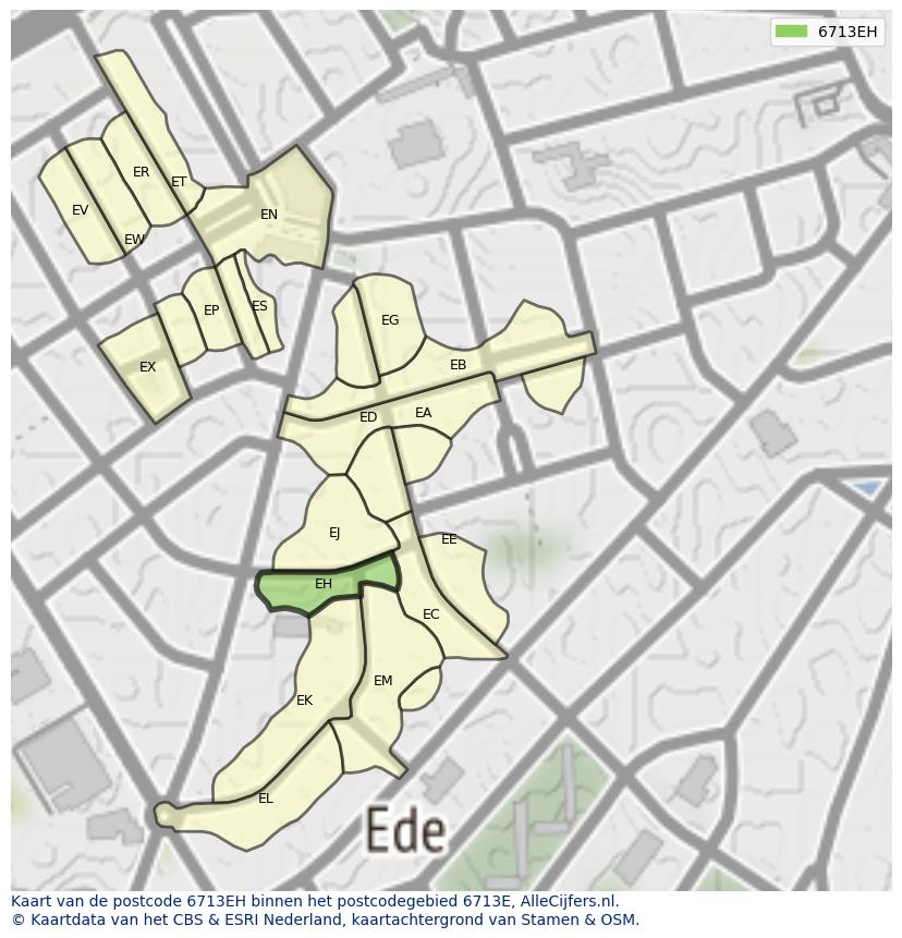 Afbeelding van het postcodegebied 6713 EH op de kaart.