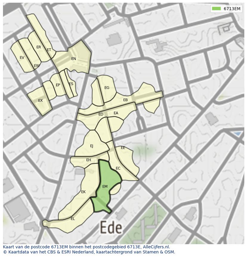 Afbeelding van het postcodegebied 6713 EM op de kaart.