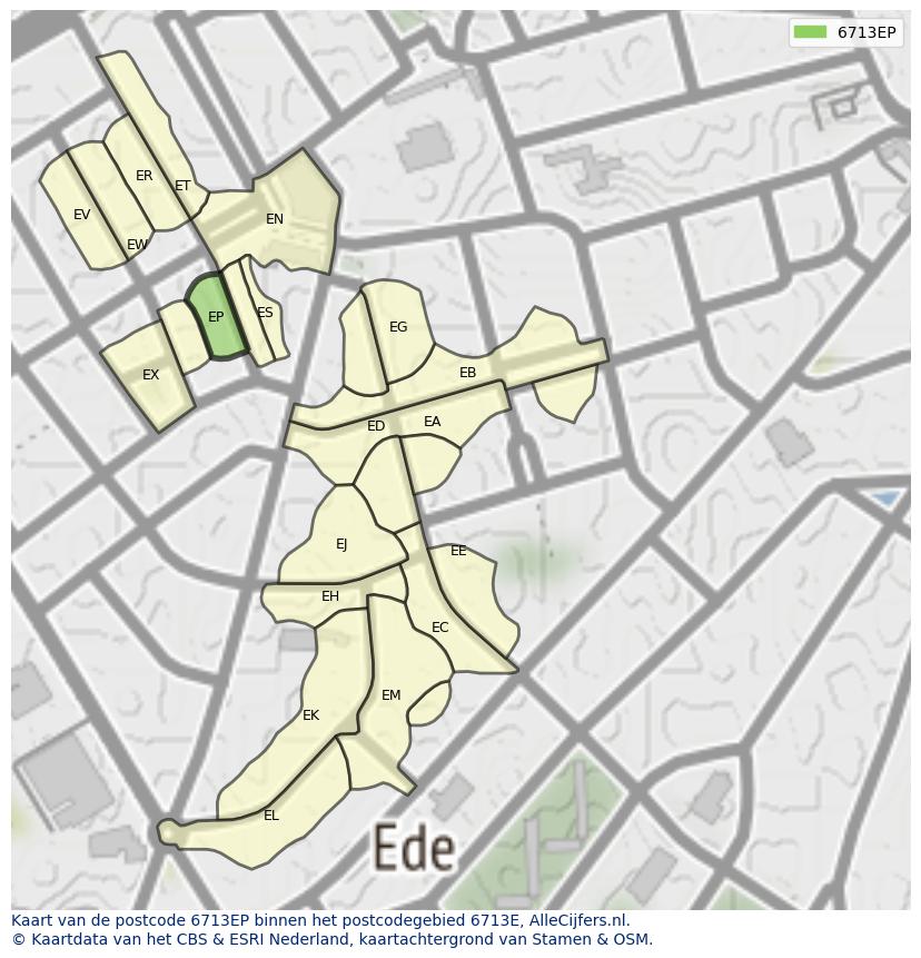 Afbeelding van het postcodegebied 6713 EP op de kaart.