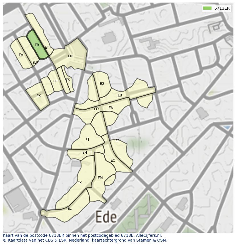 Afbeelding van het postcodegebied 6713 ER op de kaart.
