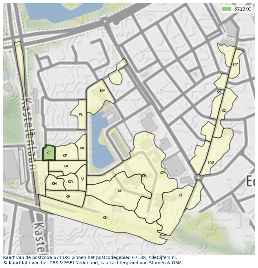 Afbeelding van het postcodegebied 6713 KC op de kaart.