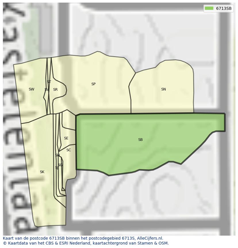 Afbeelding van het postcodegebied 6713 SB op de kaart.