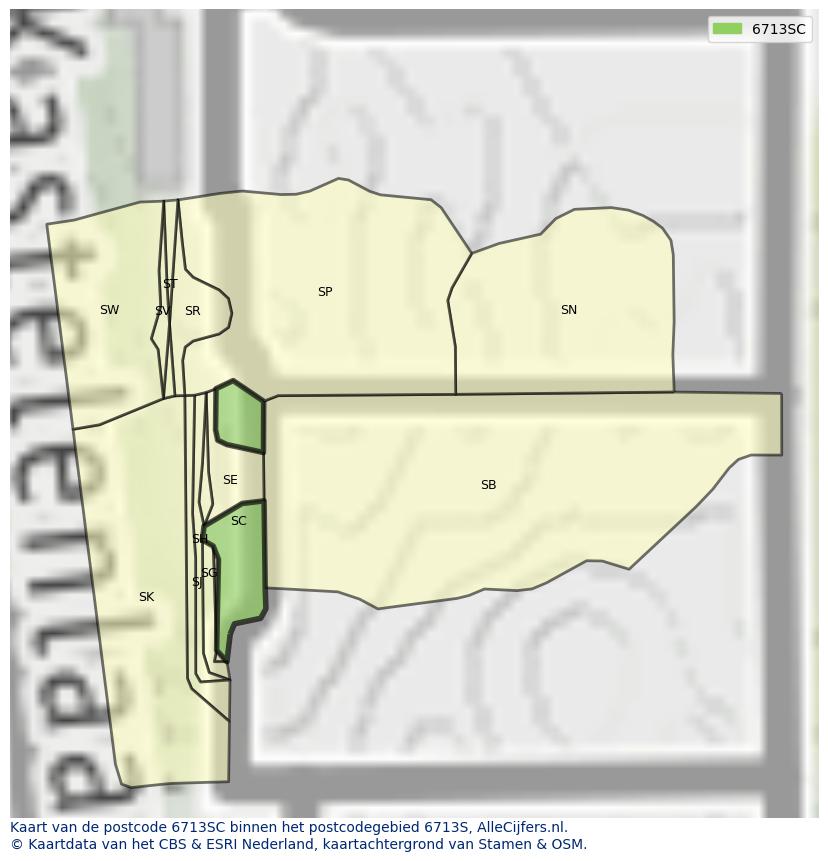 Afbeelding van het postcodegebied 6713 SC op de kaart.