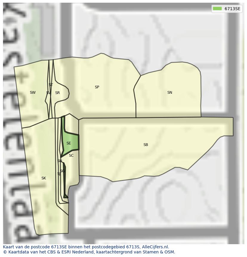 Afbeelding van het postcodegebied 6713 SE op de kaart.