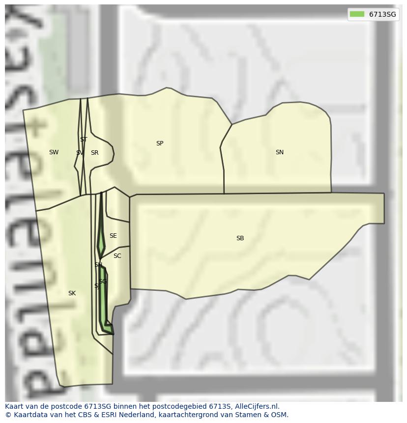 Afbeelding van het postcodegebied 6713 SG op de kaart.