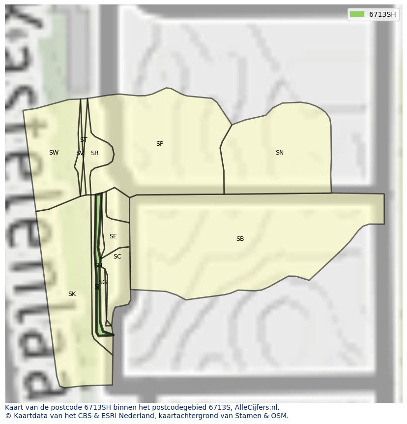 Afbeelding van het postcodegebied 6713 SH op de kaart.