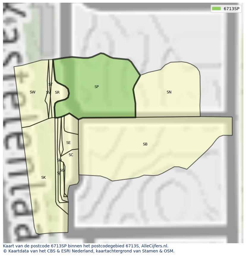 Afbeelding van het postcodegebied 6713 SP op de kaart.