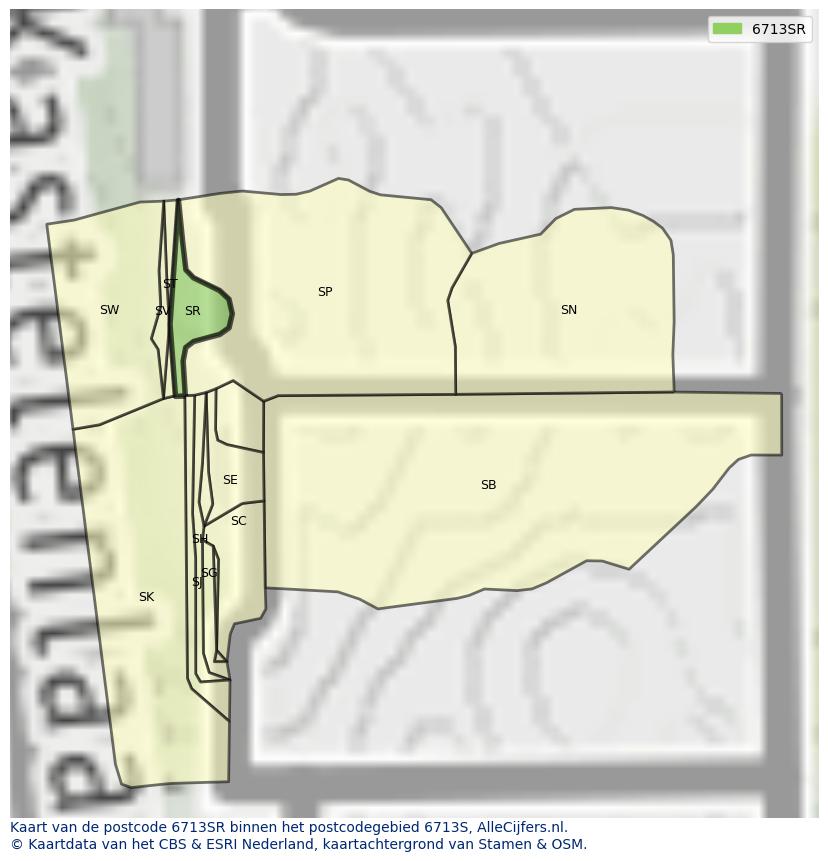 Afbeelding van het postcodegebied 6713 SR op de kaart.