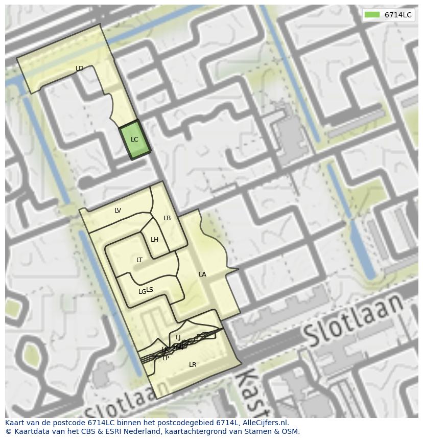 Afbeelding van het postcodegebied 6714 LC op de kaart.