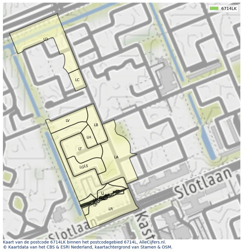 Afbeelding van het postcodegebied 6714 LK op de kaart.