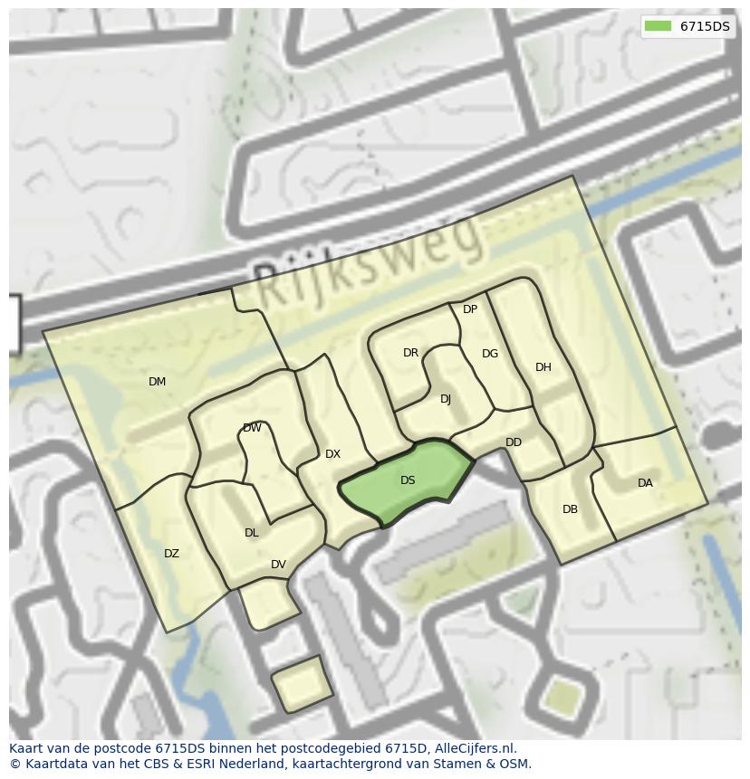 Afbeelding van het postcodegebied 6715 DS op de kaart.