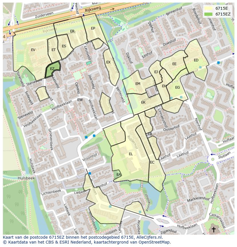 Afbeelding van het postcodegebied 6715 EZ op de kaart.