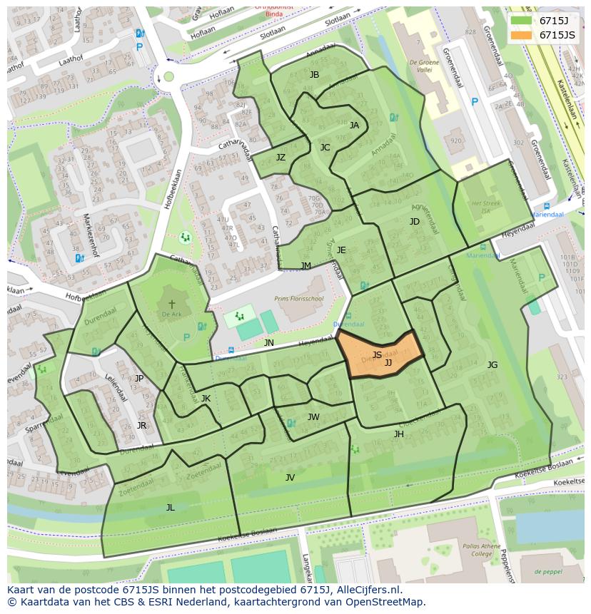 Afbeelding van het postcodegebied 6715 JS op de kaart.