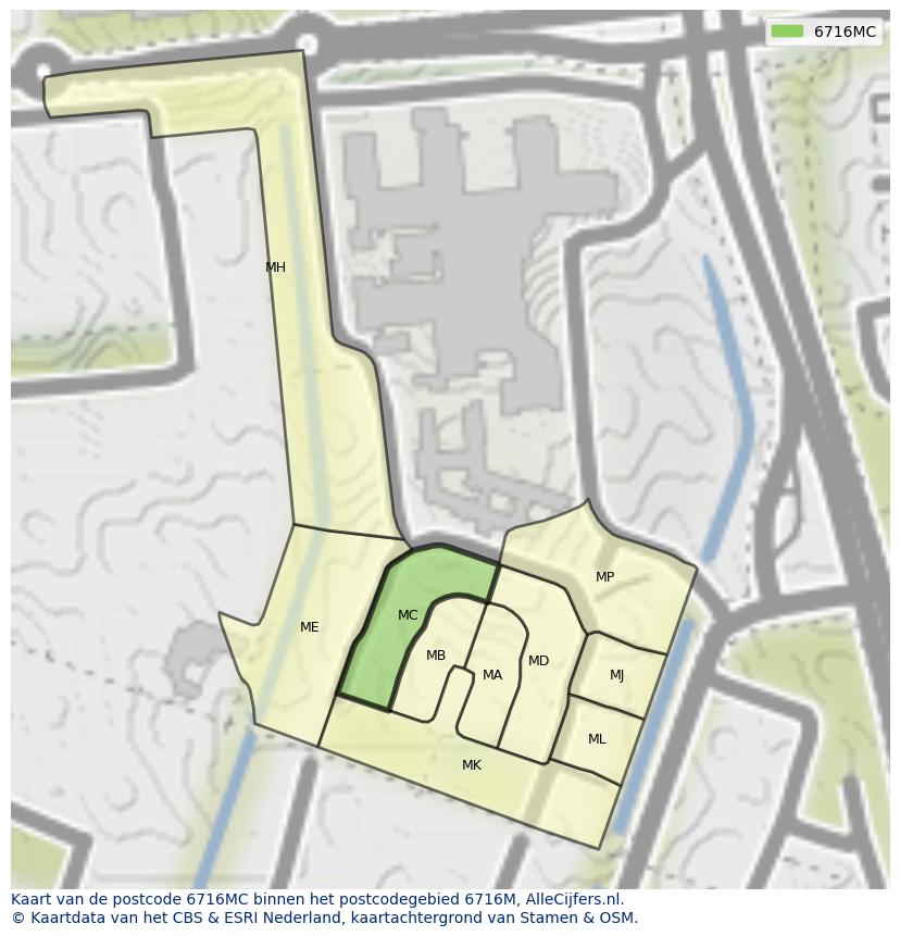 Afbeelding van het postcodegebied 6716 MC op de kaart.