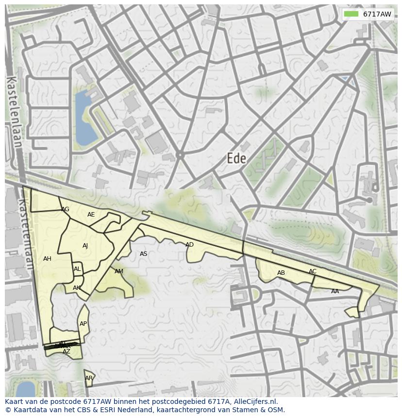 Afbeelding van het postcodegebied 6717 AW op de kaart.
