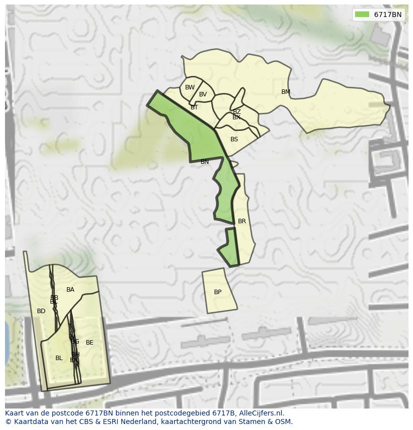 Afbeelding van het postcodegebied 6717 BN op de kaart.
