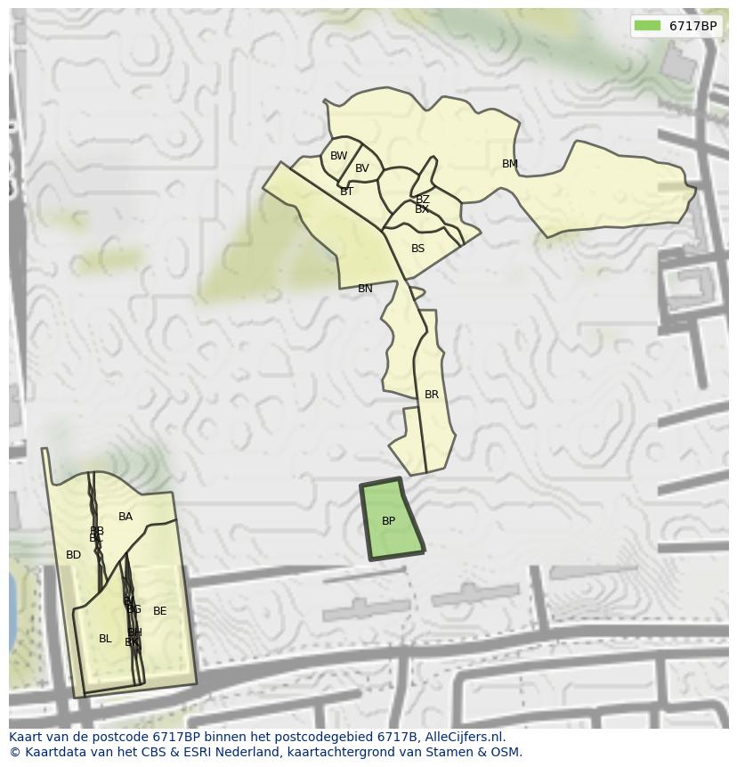 Afbeelding van het postcodegebied 6717 BP op de kaart.