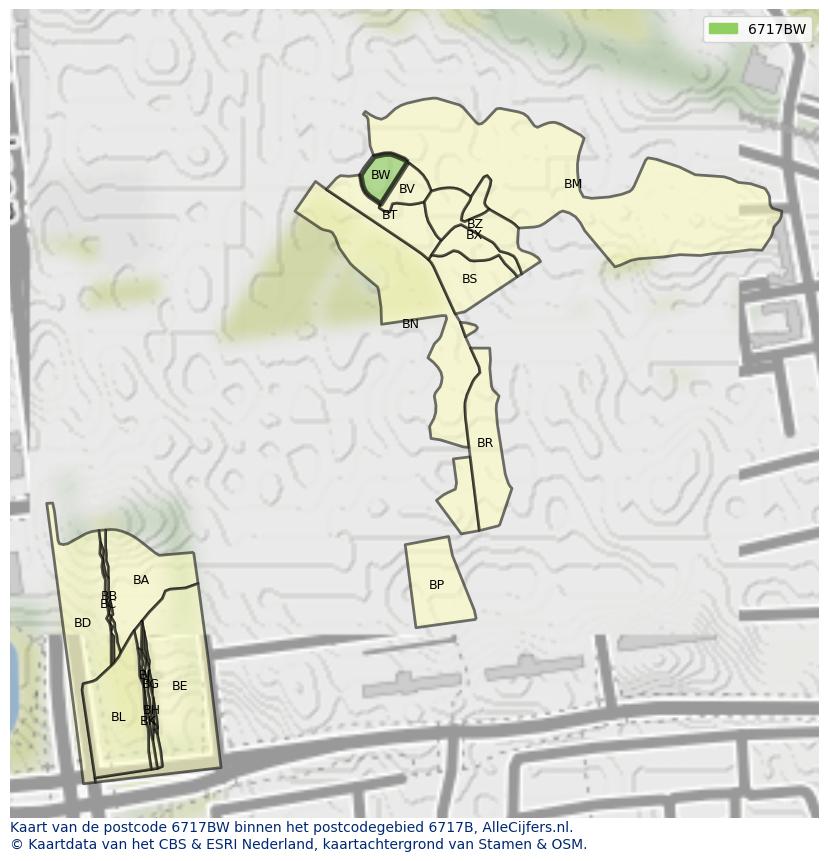 Afbeelding van het postcodegebied 6717 BW op de kaart.