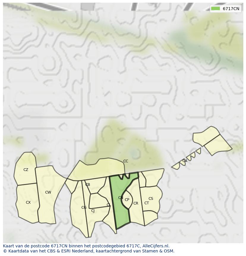 Afbeelding van het postcodegebied 6717 CN op de kaart.