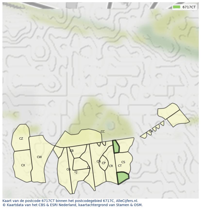 Afbeelding van het postcodegebied 6717 CT op de kaart.