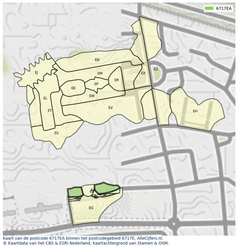 Afbeelding van het postcodegebied 6717 EA op de kaart.