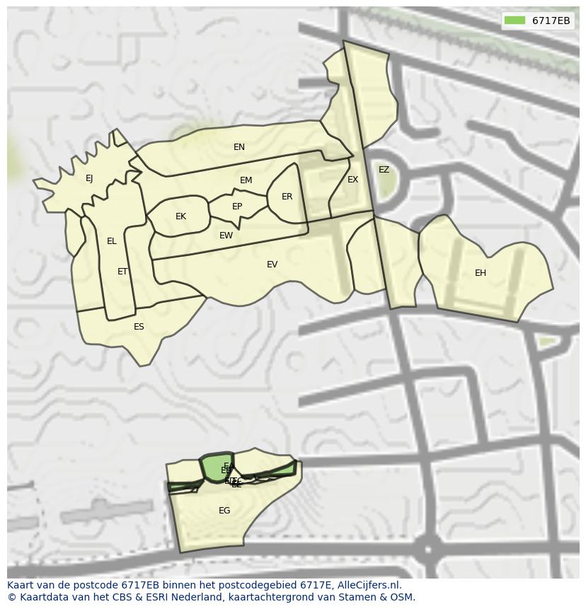Afbeelding van het postcodegebied 6717 EB op de kaart.