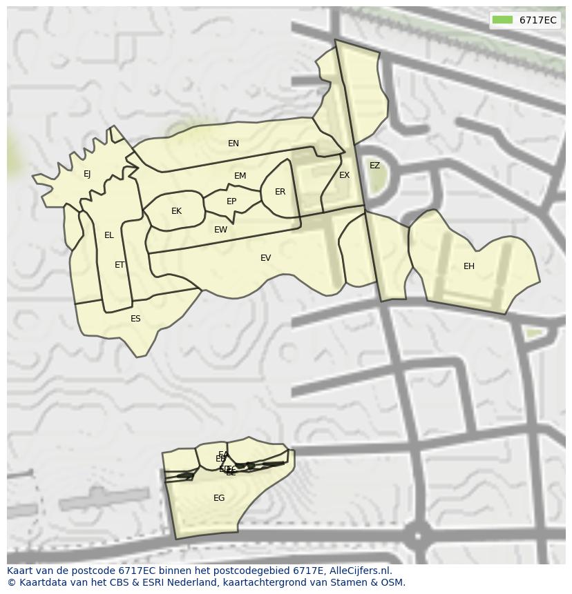Afbeelding van het postcodegebied 6717 EC op de kaart.
