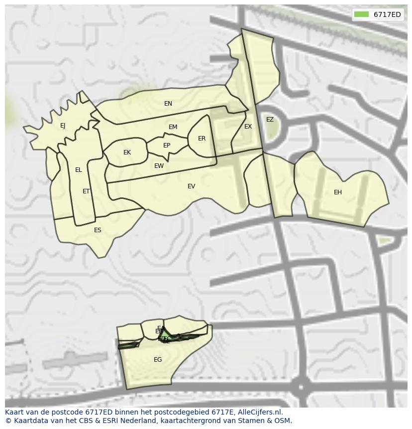 Afbeelding van het postcodegebied 6717 ED op de kaart.
