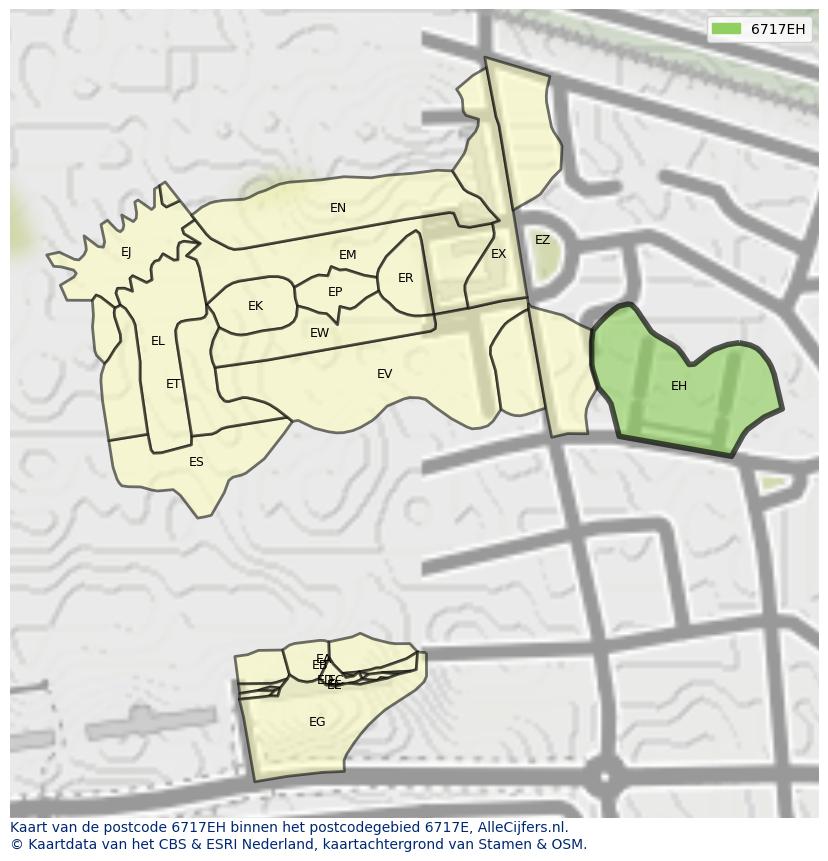Afbeelding van het postcodegebied 6717 EH op de kaart.