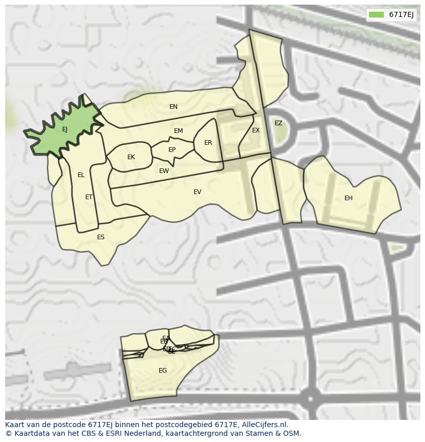 Afbeelding van het postcodegebied 6717 EJ op de kaart.