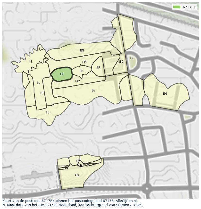 Afbeelding van het postcodegebied 6717 EK op de kaart.