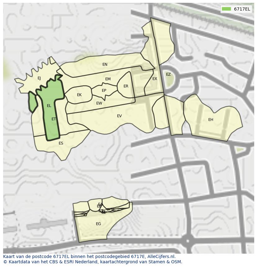 Afbeelding van het postcodegebied 6717 EL op de kaart.