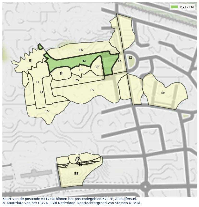 Afbeelding van het postcodegebied 6717 EM op de kaart.
