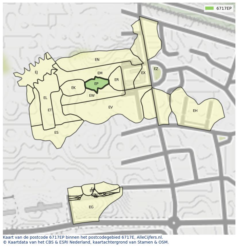 Afbeelding van het postcodegebied 6717 EP op de kaart.