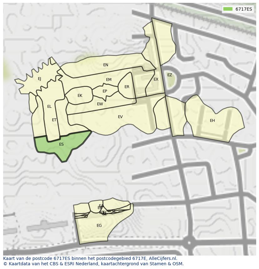 Afbeelding van het postcodegebied 6717 ES op de kaart.