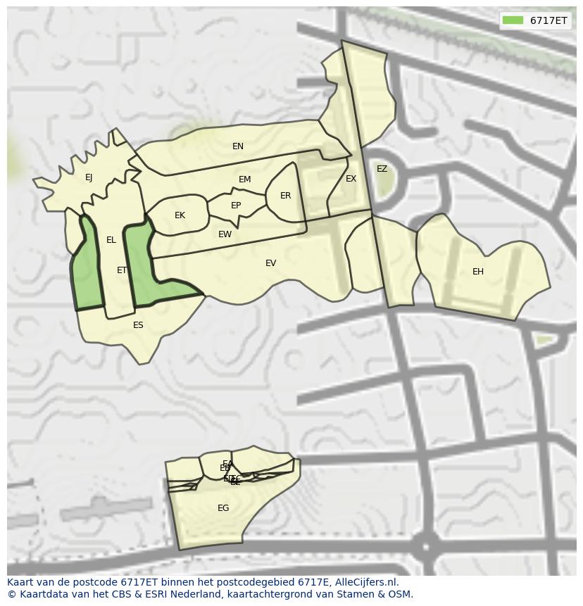 Afbeelding van het postcodegebied 6717 ET op de kaart.