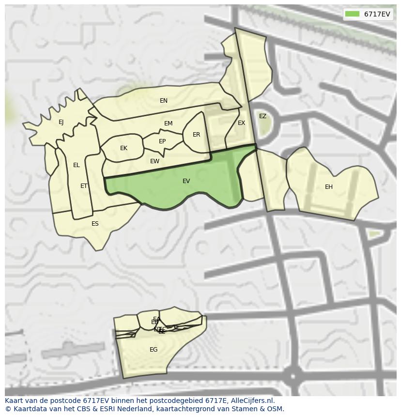 Afbeelding van het postcodegebied 6717 EV op de kaart.