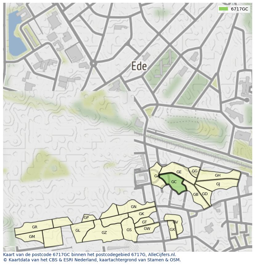 Afbeelding van het postcodegebied 6717 GC op de kaart.