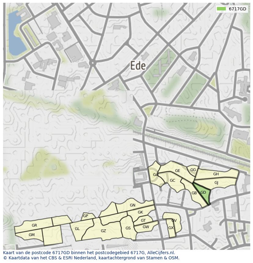 Afbeelding van het postcodegebied 6717 GD op de kaart.