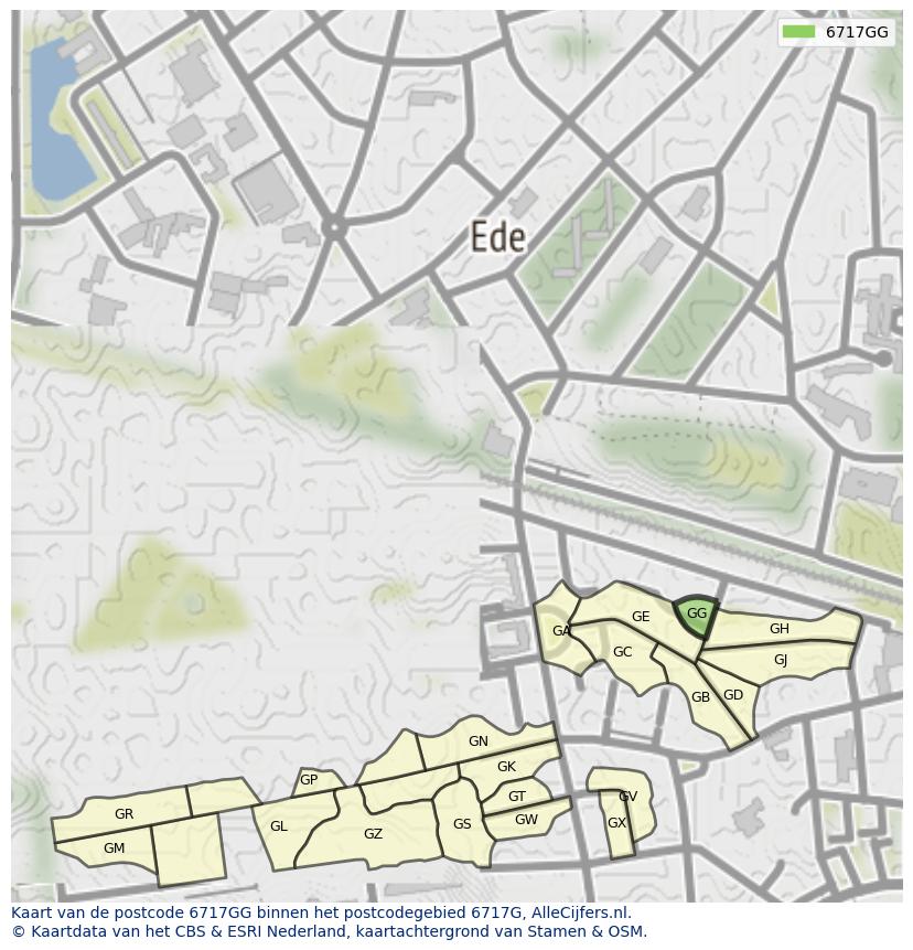 Afbeelding van het postcodegebied 6717 GG op de kaart.