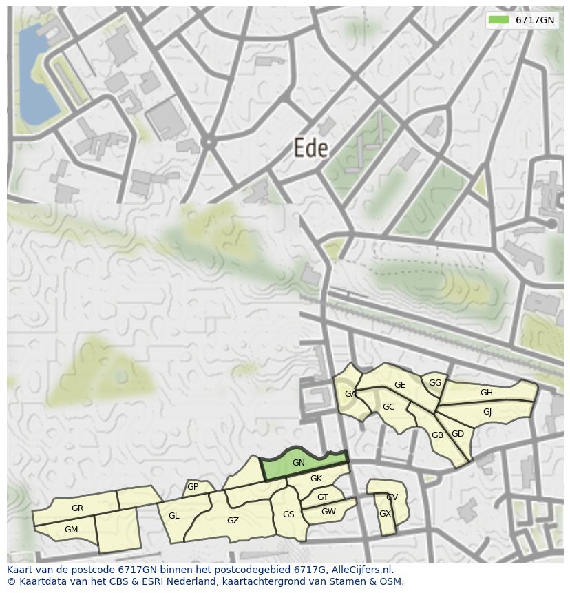 Afbeelding van het postcodegebied 6717 GN op de kaart.