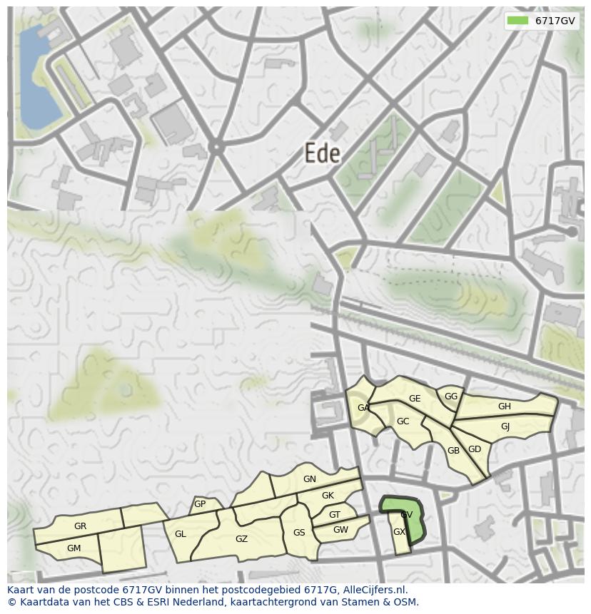 Afbeelding van het postcodegebied 6717 GV op de kaart.