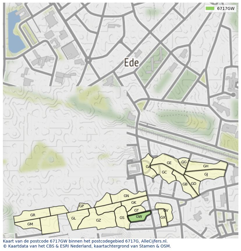 Afbeelding van het postcodegebied 6717 GW op de kaart.