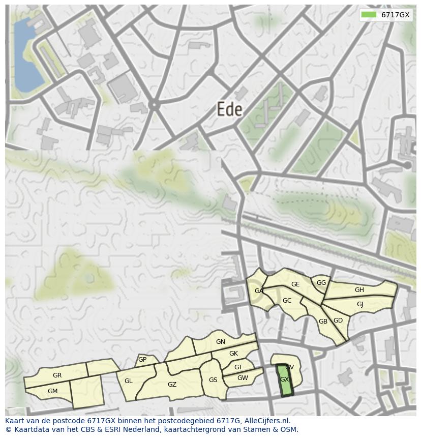 Afbeelding van het postcodegebied 6717 GX op de kaart.