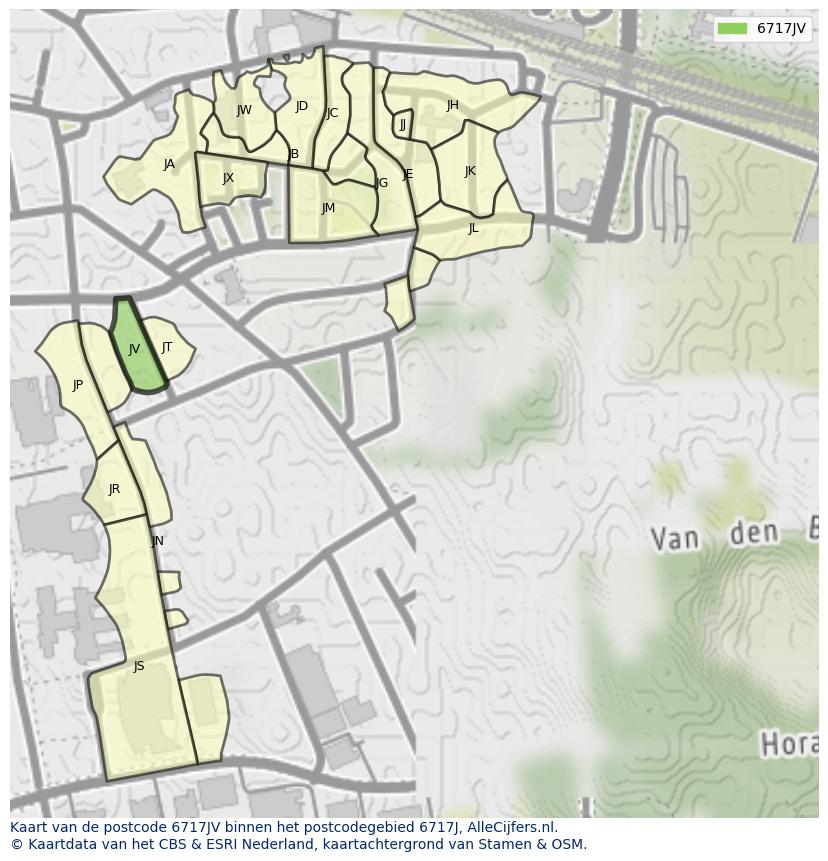 Afbeelding van het postcodegebied 6717 JV op de kaart.